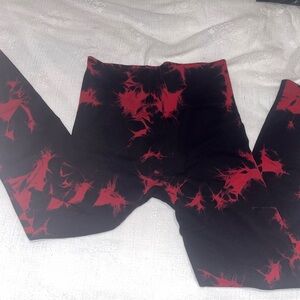 Women's Black and Red Tie-Dye Leggings